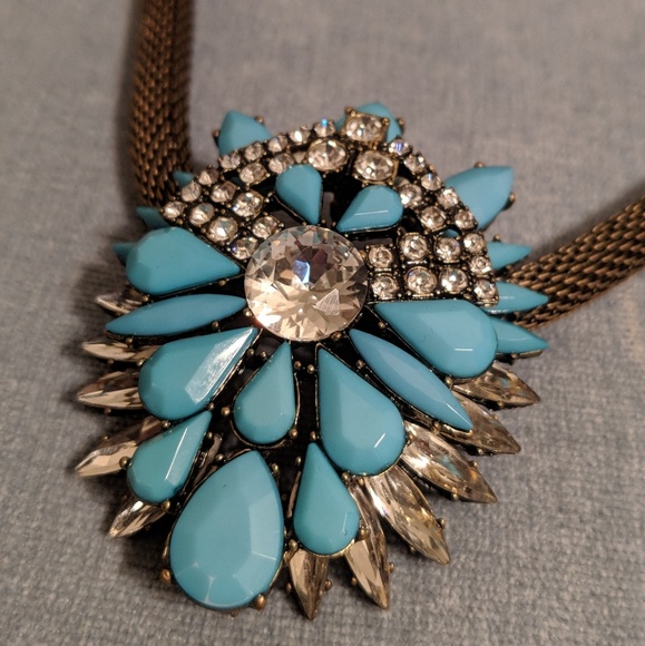 Anthropologie Accessories - Antropologie Turquoise Rhinestone Flower Necklace